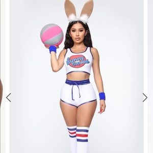 Basketball Bunny Babe 5 Pc Costume Set White/Blue